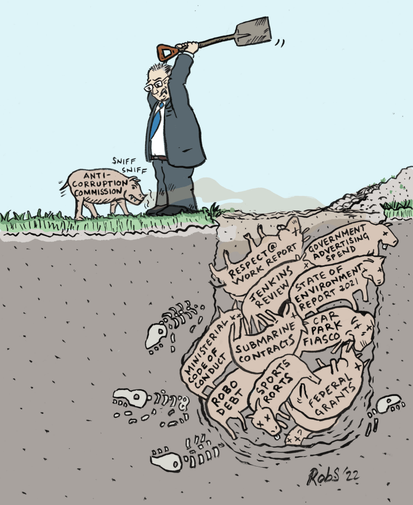 Former Prime Minister Scott Morrison tries to bury the failures of his tenure including Anti Corruption Commission, Rob Debt and Sports Rorts.